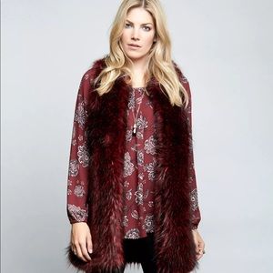 NWT Bordeaux Faux Fur Vest Karen Kane